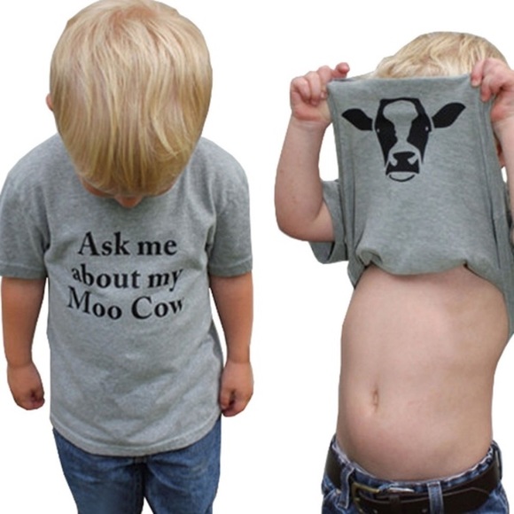🆕 Boys Gray "Ask Me About My Cow" T! 🆕 - Picture 2 of 4